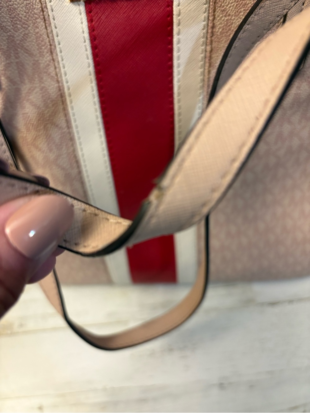 Michael Kors Pink Tote with Red & Cream Center Stripe - Picture 7 of 10